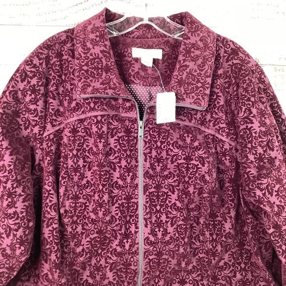 CJ BANKS PLUS SIZE 2X 20 22W FALL WINTER JACKET RED BURGUNDY VELVET COAT TOP NWT - Picture 5 of 14